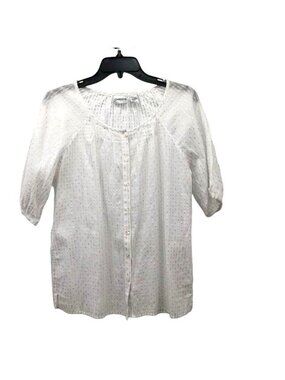 Chicos Sheer Metallic Blouse Womens 1 (M/8)  White Silver Used Cotton Blend